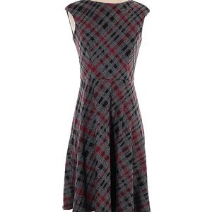 Maggy London dress in Large - black, grey, wine color plaid - 39 inches length